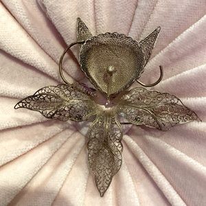 🩷VINTAGE EARLY 1900 STERLING FILIGREE VICTORIAN ORCHID BROOCH